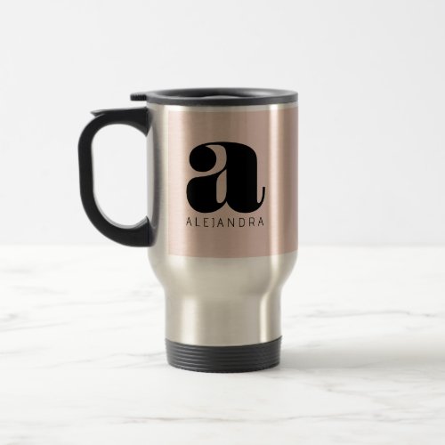 Modern Bold Blush Pink Monogram Name Travel Mug