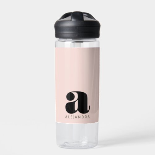 Modern Bold Blush Pink Monogram Name Water Bottle