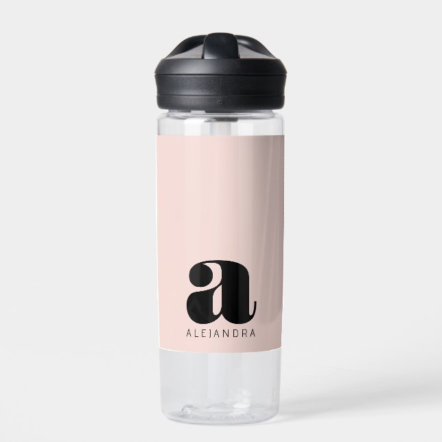 Modern Bold Blush Pink Monogram Name Water Bottle (Front)