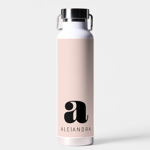 Modern Bold Blush Pink Monogram Name Water Bottle