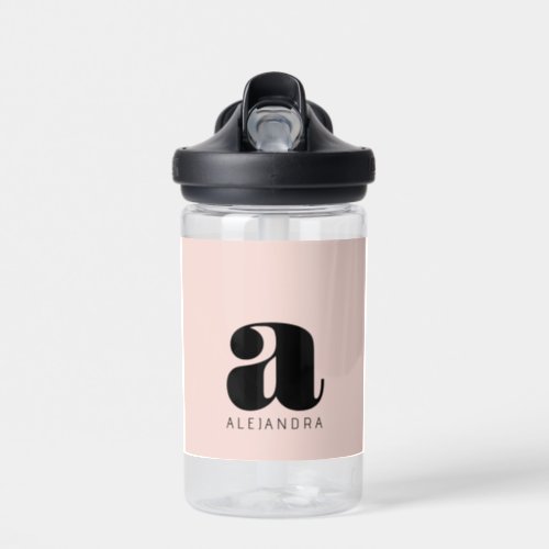 Modern Bold Blush Pink Monogram Name Water Bottle