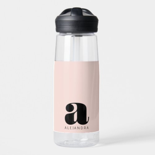 Modern Bold Blush Pink Monogram Name Water Bottle