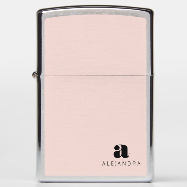 Modern Bold Blush Pink Monogram Name Zippo Lighter (Front)