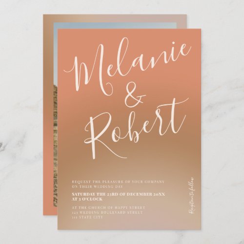 Modern bold boho gradient wedding photo invitation