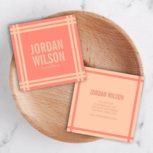 Modern Bold Border Coral and Peach Square Business Card