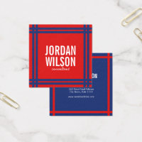 Modern Bold Border Red and Blue Square Business Card