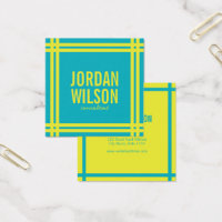 Modern Bold Border Vibrant Blue and Green Square Business Card