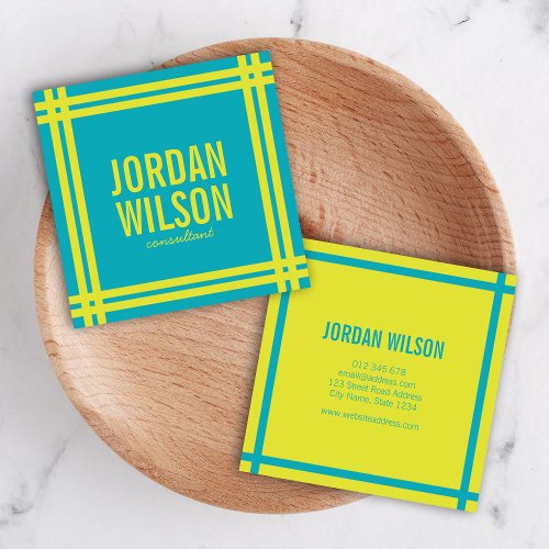 Modern Bold Border Vibrant Blue and Green Square Business Card