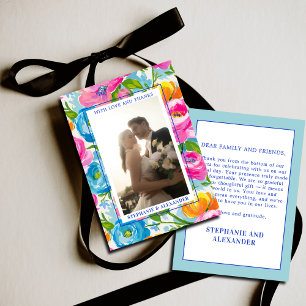 Modern Bold Bright Colorful Floral Photo Wedding Thank You Card