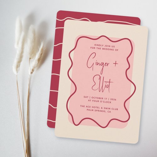 Modern Bold Bright Frame Magenta Pink Wedding Invitation