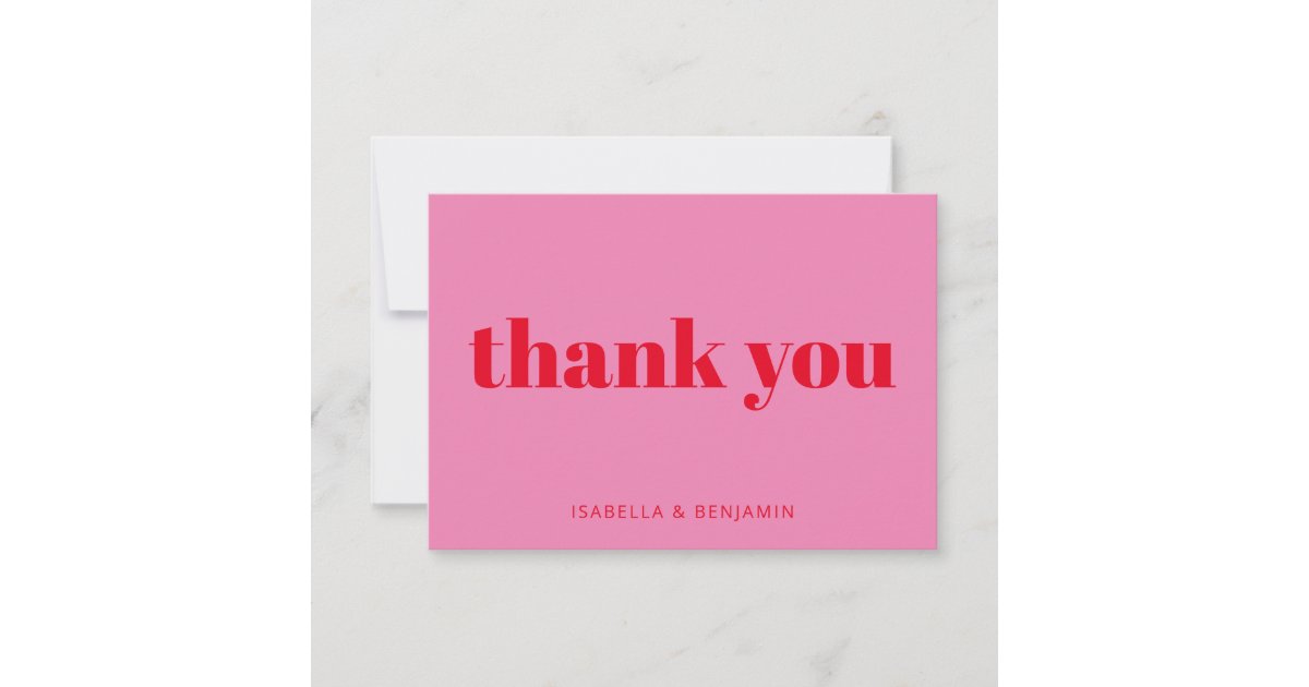 Modern Bold Bright Pink and Red Custom Wedding Thank You Card | Zazzle