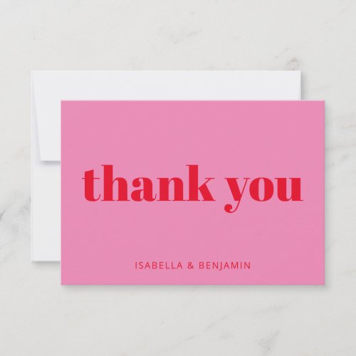 Modern Bold Bright Pink and Red Custom Wedding Thank You Card