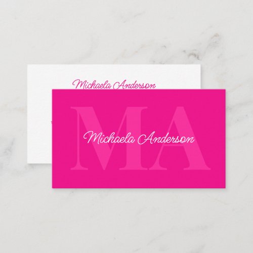 Modern Bold Bright Pink Monogram Social Media Business Card