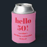 Modern Bold Bright Pink Red 50th Birthday Custom Can Cooler<br><div class="desc">Modern Bold Bright Pink Red 50th Birthday Custom Can Cooler. All text is editable so can be used for any age.</div>