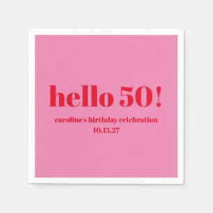 Modern Bold Bright Pink Red 50th Birthday Custom Napkins