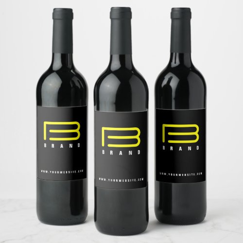 Modern Bold Bright Yellow Monogram Company Brand Wine Label