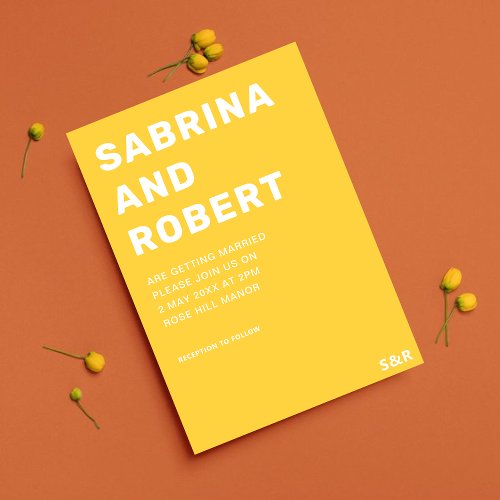 Modern Bold  Bright Yellow Typography Wedding  Invitation