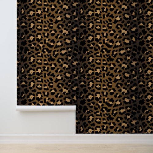 Modern Bold Brown and Cream Leopard Print Wallpaper