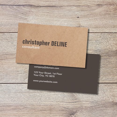 Modern Bold Brown White Printed Kraft Consultant Business Card