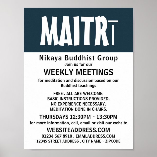 Modern Bold, Buddhist Group Advertising Poster (Front)