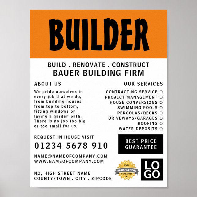 Modern Bold, Building Firm, Builders Advertising Poster (Front)