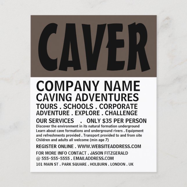Modern Bold, Caving Adventure Advertising Flyer (Front)