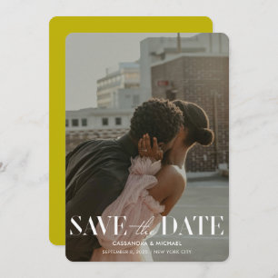 Modern Bold Chartreuse Photo Wedding Save Date Invitation