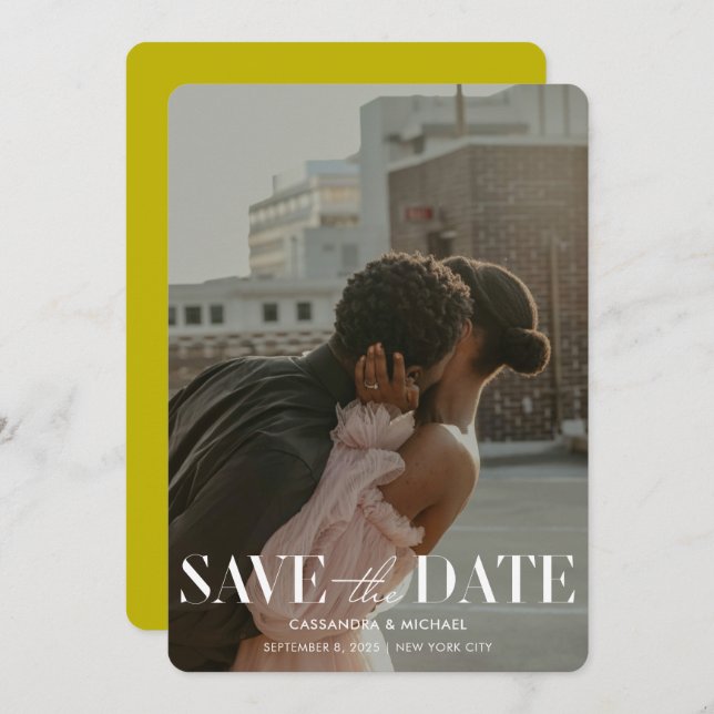 Modern Bold Chartreuse Photo Wedding Save Date Invitation (Front/Back)