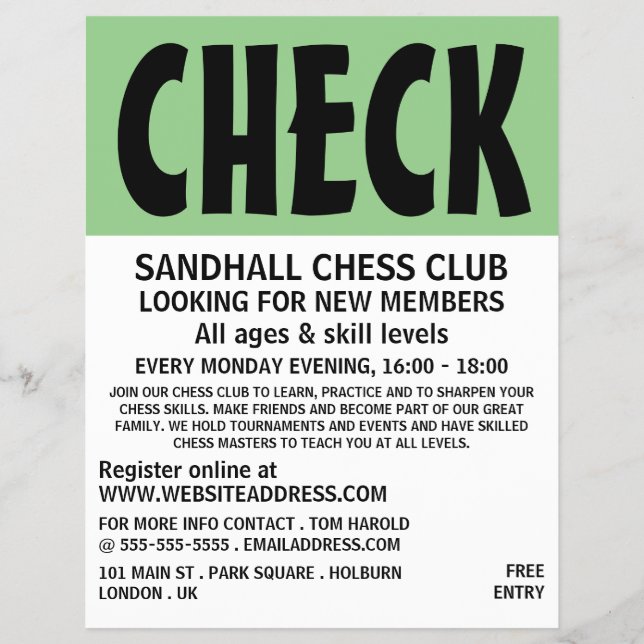 Modern Bold, Chess Club Advertising Flyer (Front)