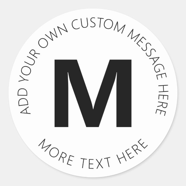 Modern Bold Circular Text Template | Black & White Classic Round Sticker (Front)