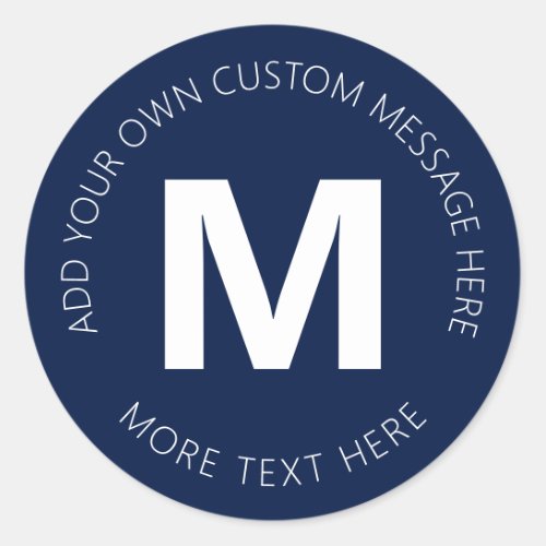 Modern Bold Circular Text Template  Navy Blue Classic Round Sticker