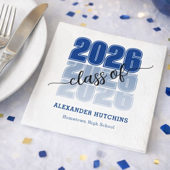 Modern Bold Class 2026 Navy Blue Graduation Party Napkins (Creator Uploaded)