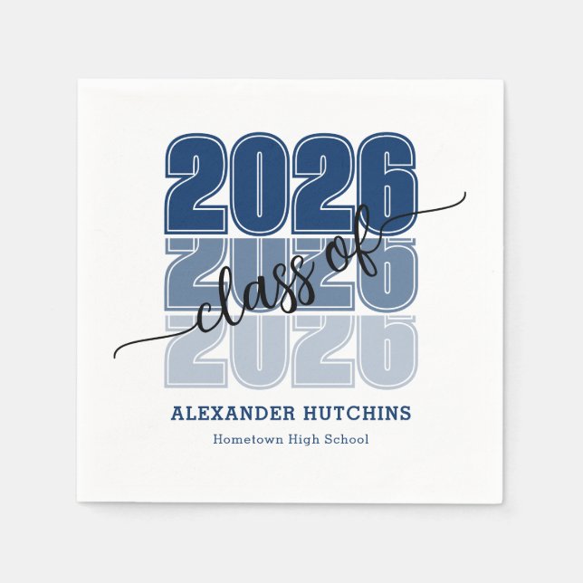 Modern Bold Class 2026 Navy Blue Graduation Party Napkins (Front)