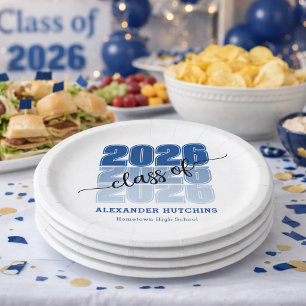 Modern Bold Class 2026 Navy Blue Graduation Party Paper Plates