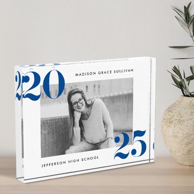 Modern Bold Class of 2025 Blue Graduation Photo Block (Creator Uploaded)