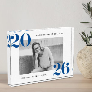 Modern Bold Class of 2026 Blue Graduation Photo Block