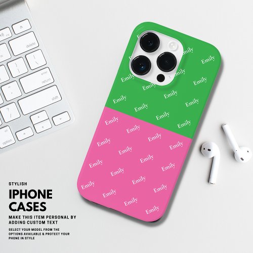 Modern Bold Color Block Pink and Green Monogram Case_Mate iPhone 14 Pro Case
