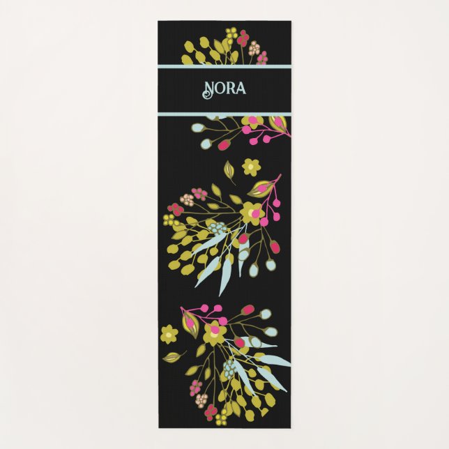 MODERN BOLD COLOR FLORAL PERSONALIZED YOGA MAT (Front)