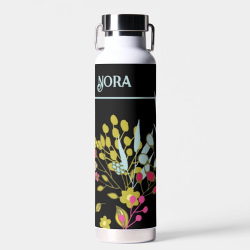 MODERN BOLD COLOR FLORAL with NAME  Water Bottle