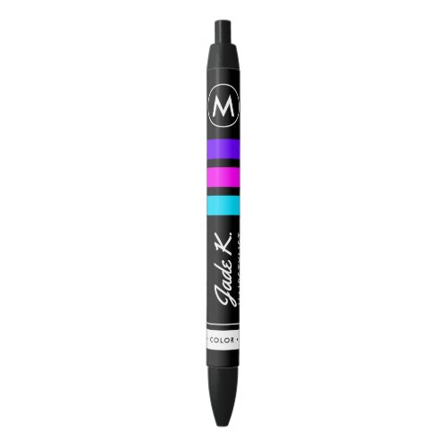 Modern Bold Color Hairstylist Monogram Black Ink Pen