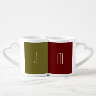 MODERN BOLD COLOR INITIAL MONOGRAM GIFT COUPLE COFFEE MUG SET