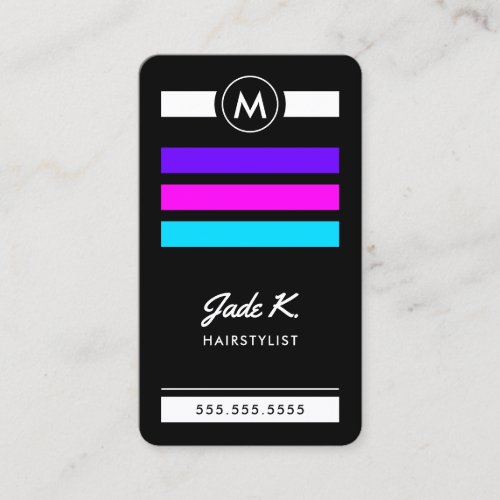 Modern Bold Color Monogram Hairstylist Business Card