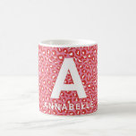 Modern bold colorblock pink animal print name coff coffee mug<br><div class="desc">Modern bold colorblock girly pink and red personalized name leopard animal print. With space for initials and name. Colors can be changed.</div>
