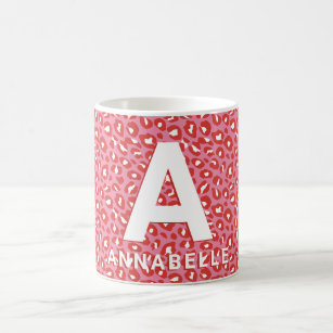 Modern bold colorblock pink animal print name coff coffee mug