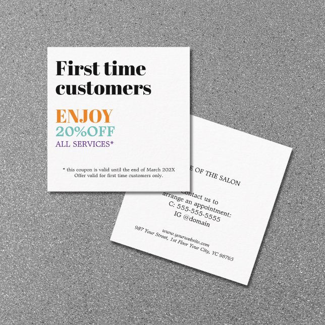 Modern Bold Colorful Beauty Salon First Time Discount Card (Creator Uploaded)