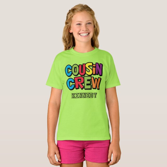 Modern Bold Colorful Cousin Crew Family Reunion T-Shirt (Front Full)