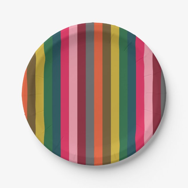 Modern Bold Colorful Stripe Patter Paper Plates (Front)