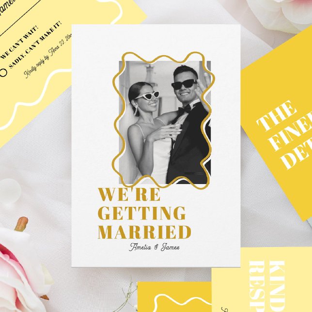 modern Bold Colorful Wavy funky yellow Wedding Invitation (Creator Uploaded)