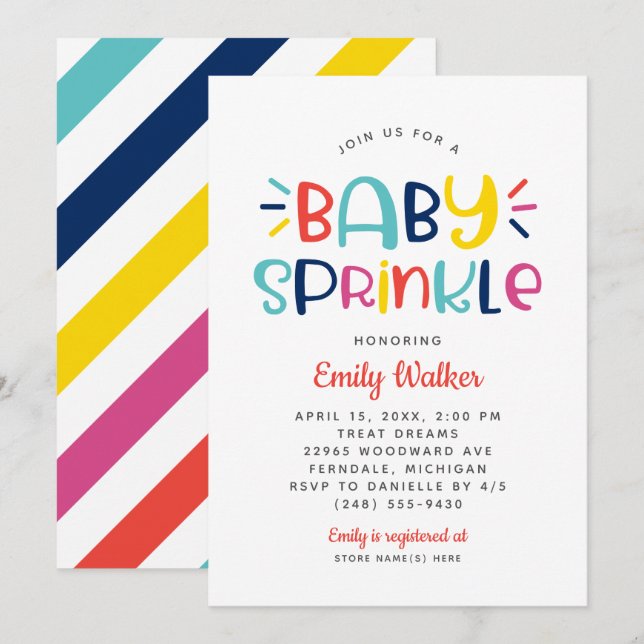 Modern Bold Colors Baby Sprinkle Shower Invitation (Front/Back)