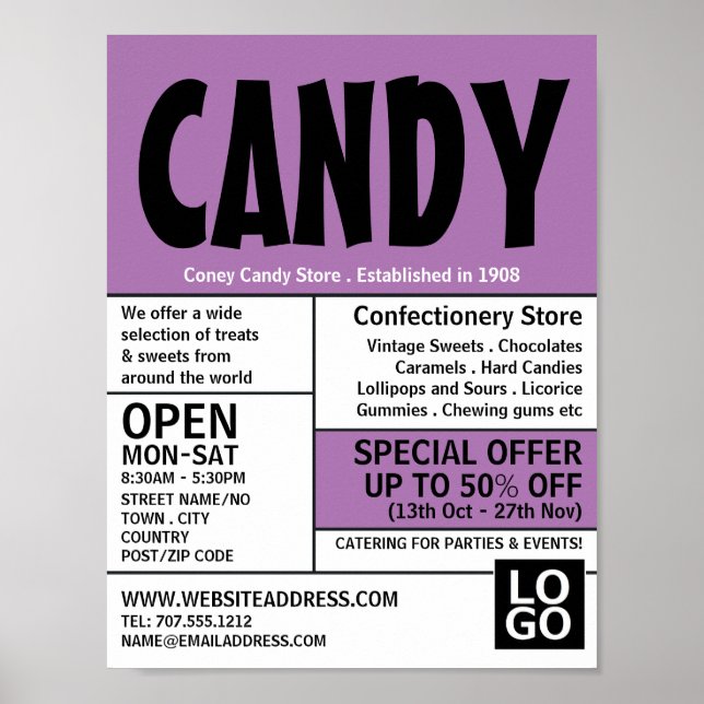 Modern Bold, Confectionery Supplies Advertising Poster (Front)